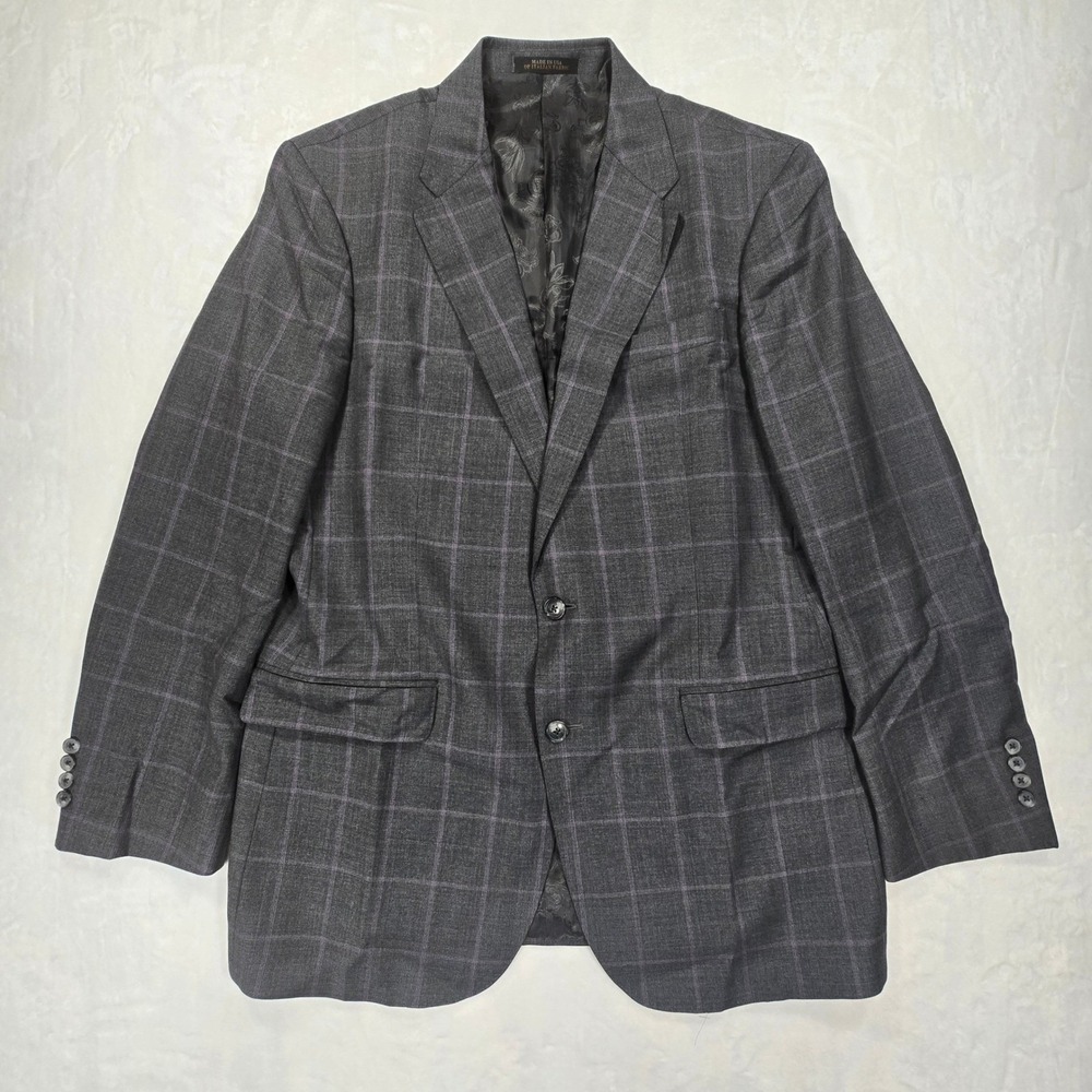 Jos A Bank Reserve 42L Wool Sport Coat USA Italian Fabric Gray Plaid Blazer